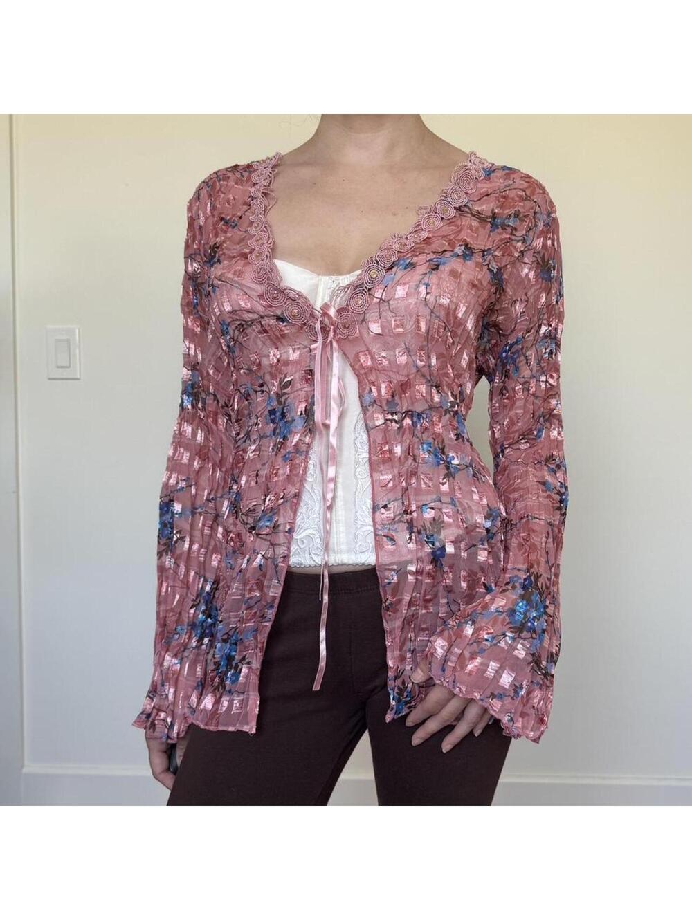 SOLD Sheer floral open blouse Sz. L